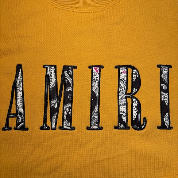 AMIRI Paisley Gold Blue Logo Crewneck Sweatshirt - Picture 3 of 9